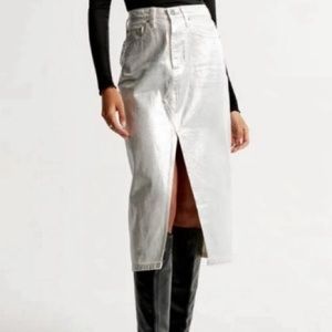 SOHO Apparel Young Contemporary Silver Maxi skirt side pockets Junior L| NWT
